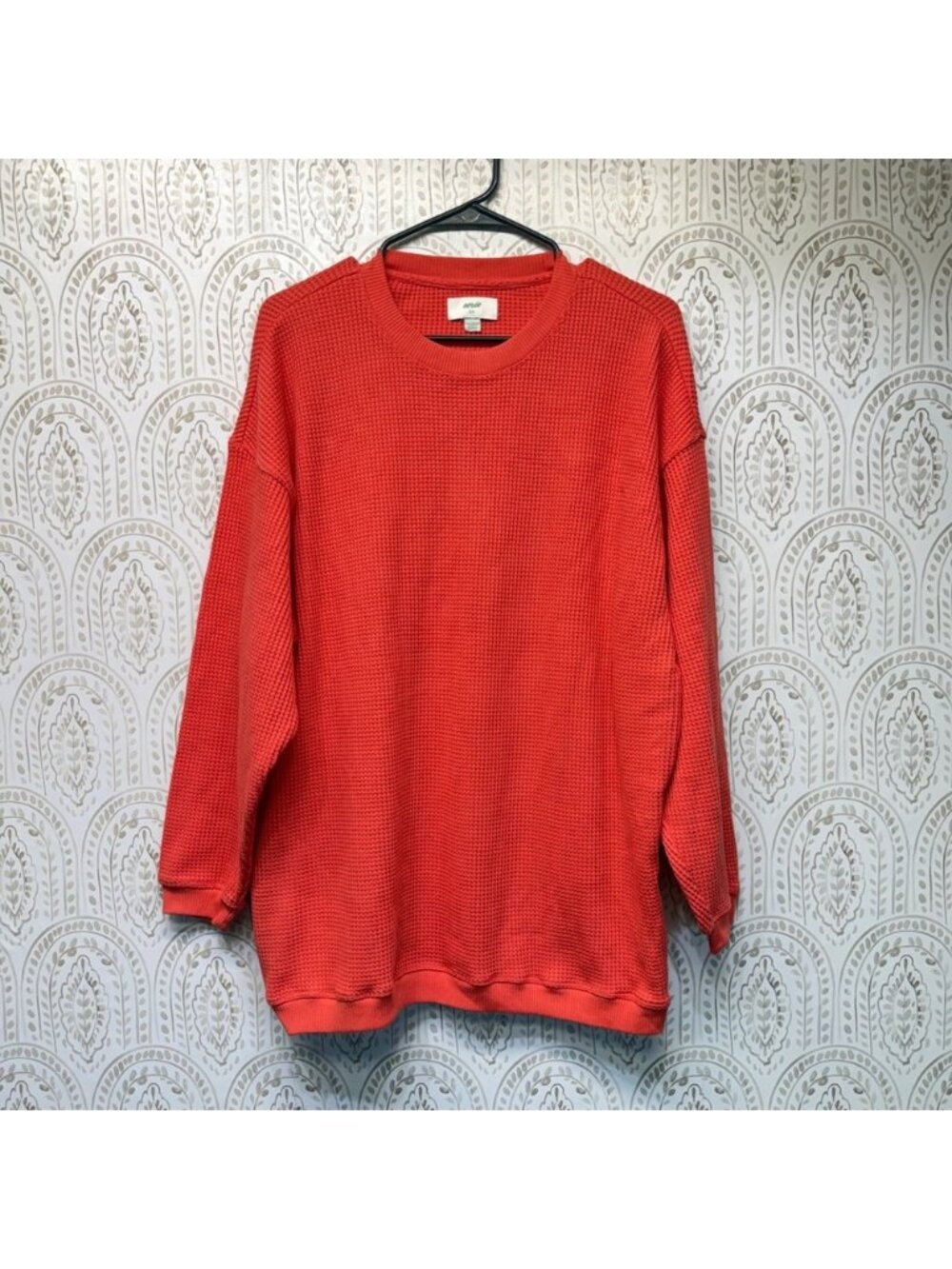 Aerie Waffle Knit Sweater Women S Orange Red Oversized Tunic Drop Shoulder Top